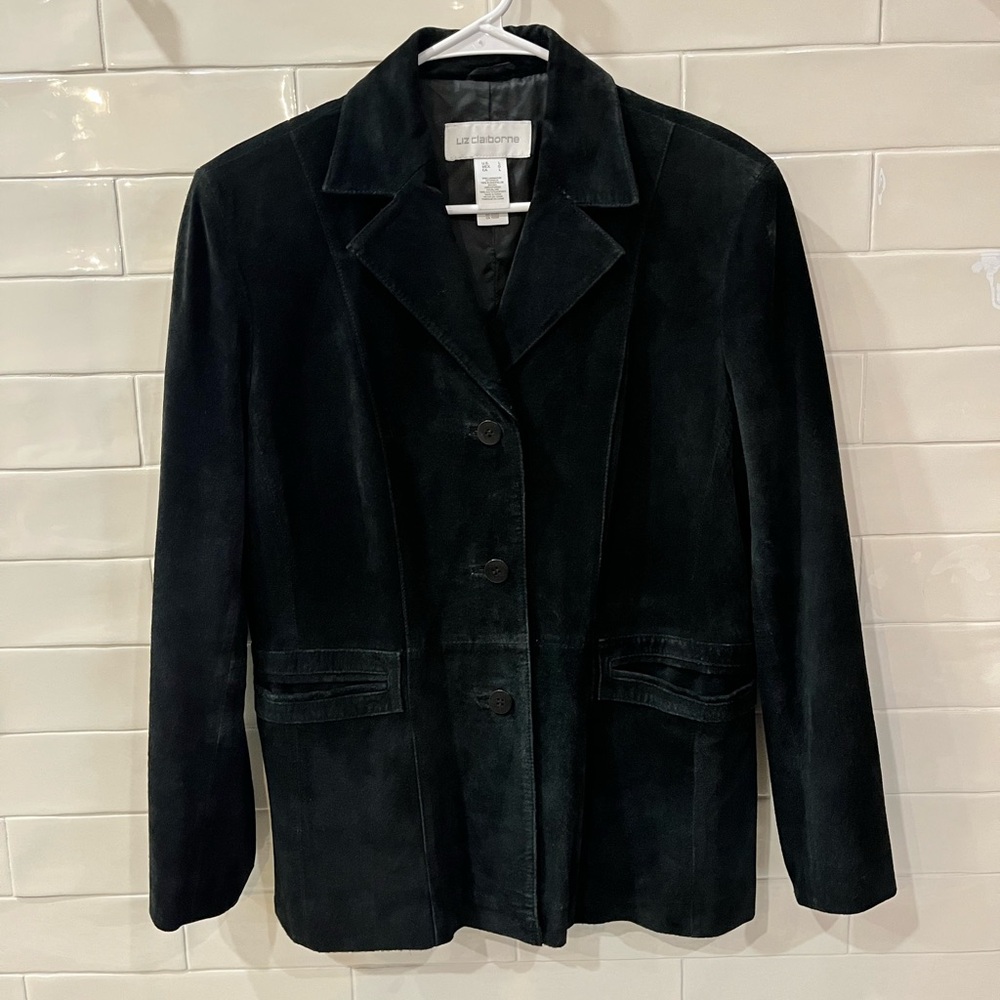 Vintage Black Suede Liz Claiborne Blazer Jacket Sz Large
